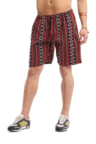 Black and Red Embroidered Cotton Shorts
