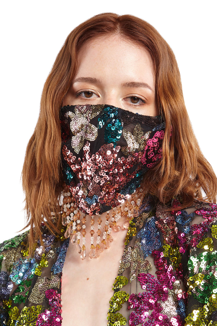 Floral Lace Mask with Crystal Fringe | Festivalia