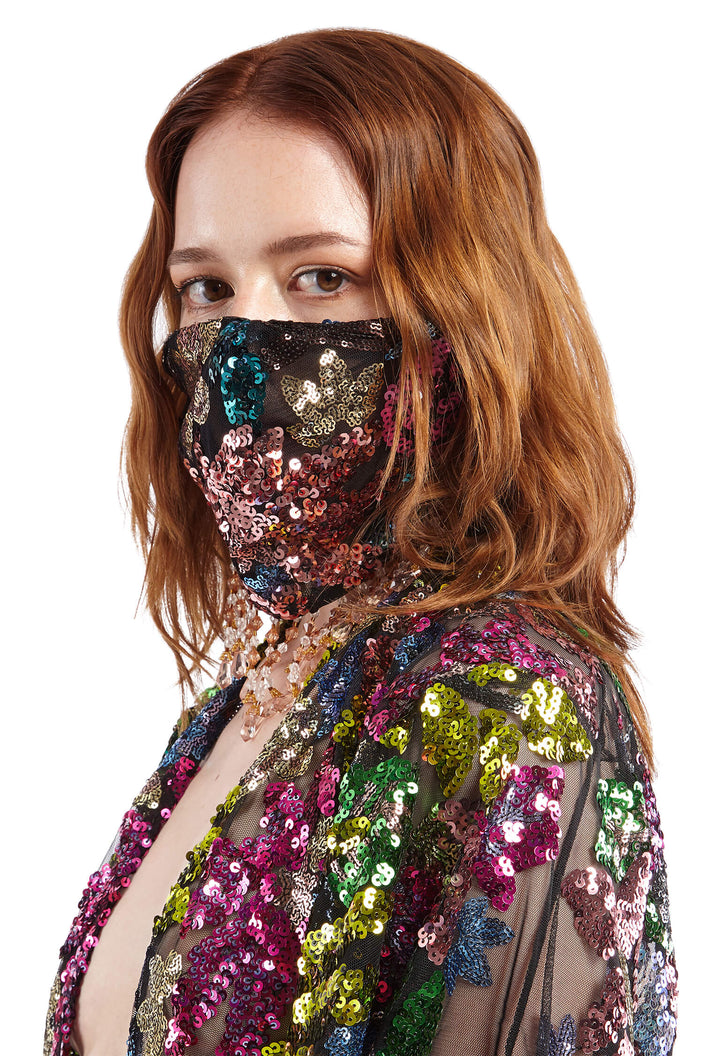 Floral Lace Mask with Crystal Fringe | Festivalia