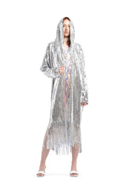 Silver Hooded Robe with Sequin Fringe | Thumbnail 1