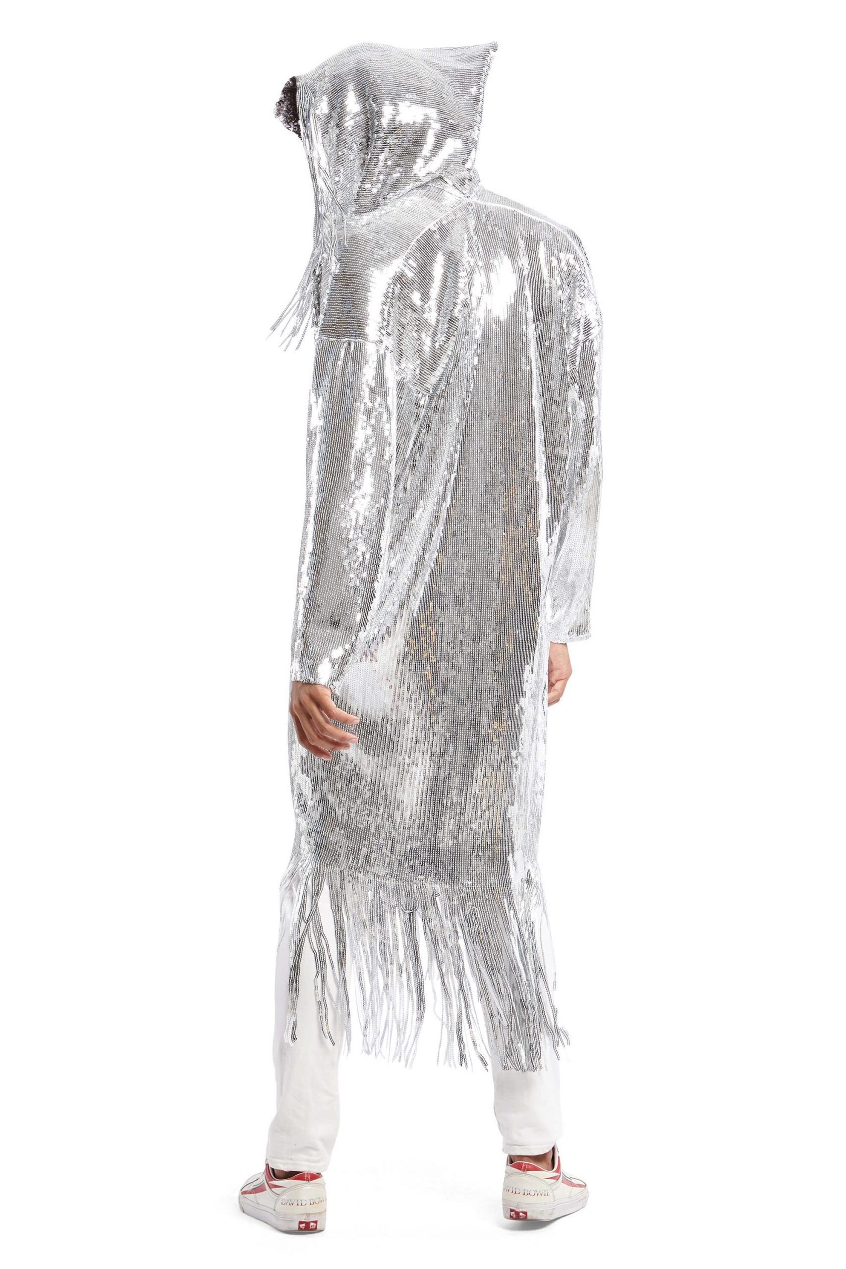 Men's Silver Hooded Sequin Robe with Fringes | Festivalia