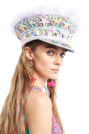 Gold Heart Earrings with Pink Tassels | Thumbnail 1