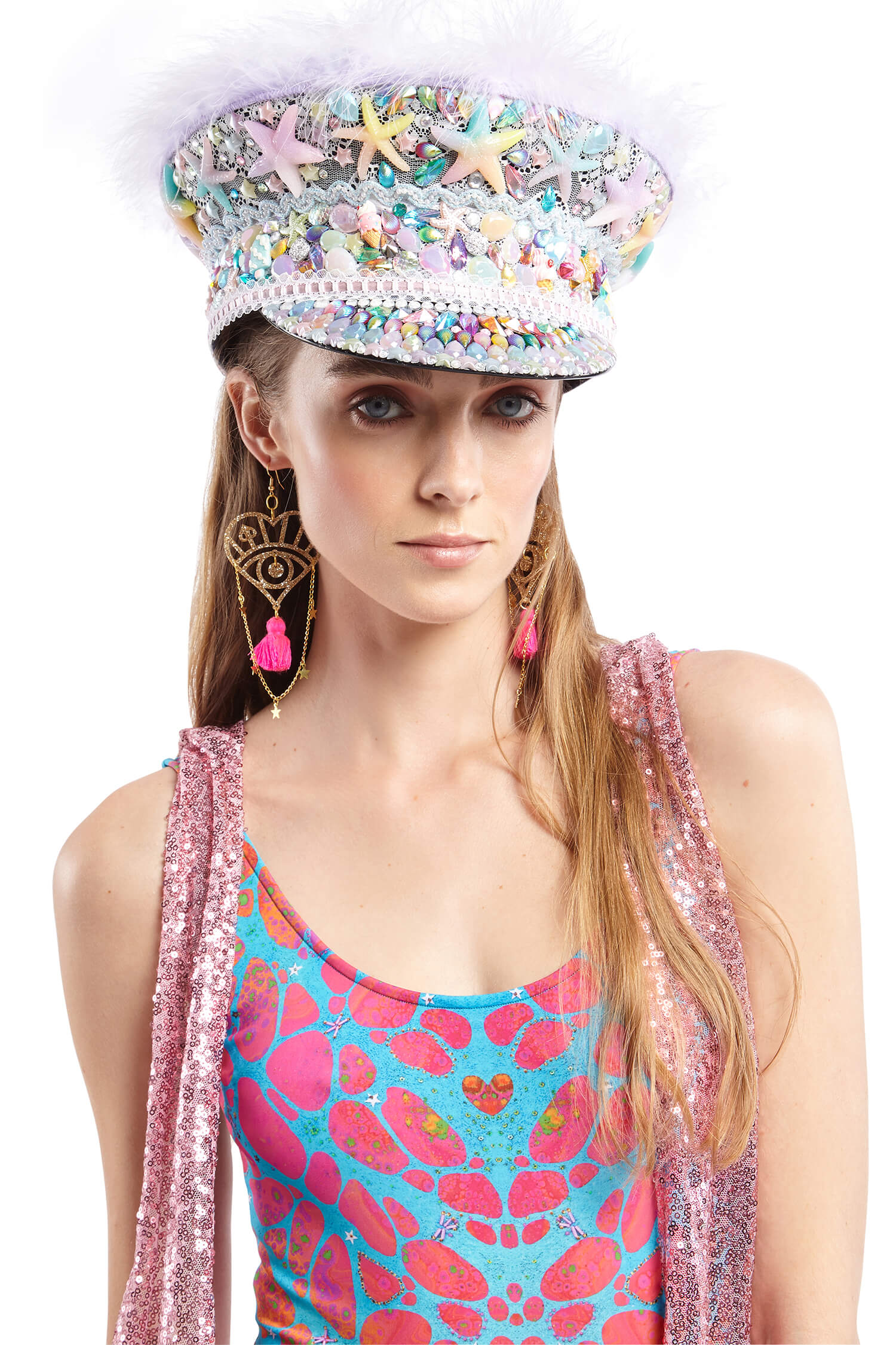 Gold Heart Earrings with Pink Tassels | Festivalia