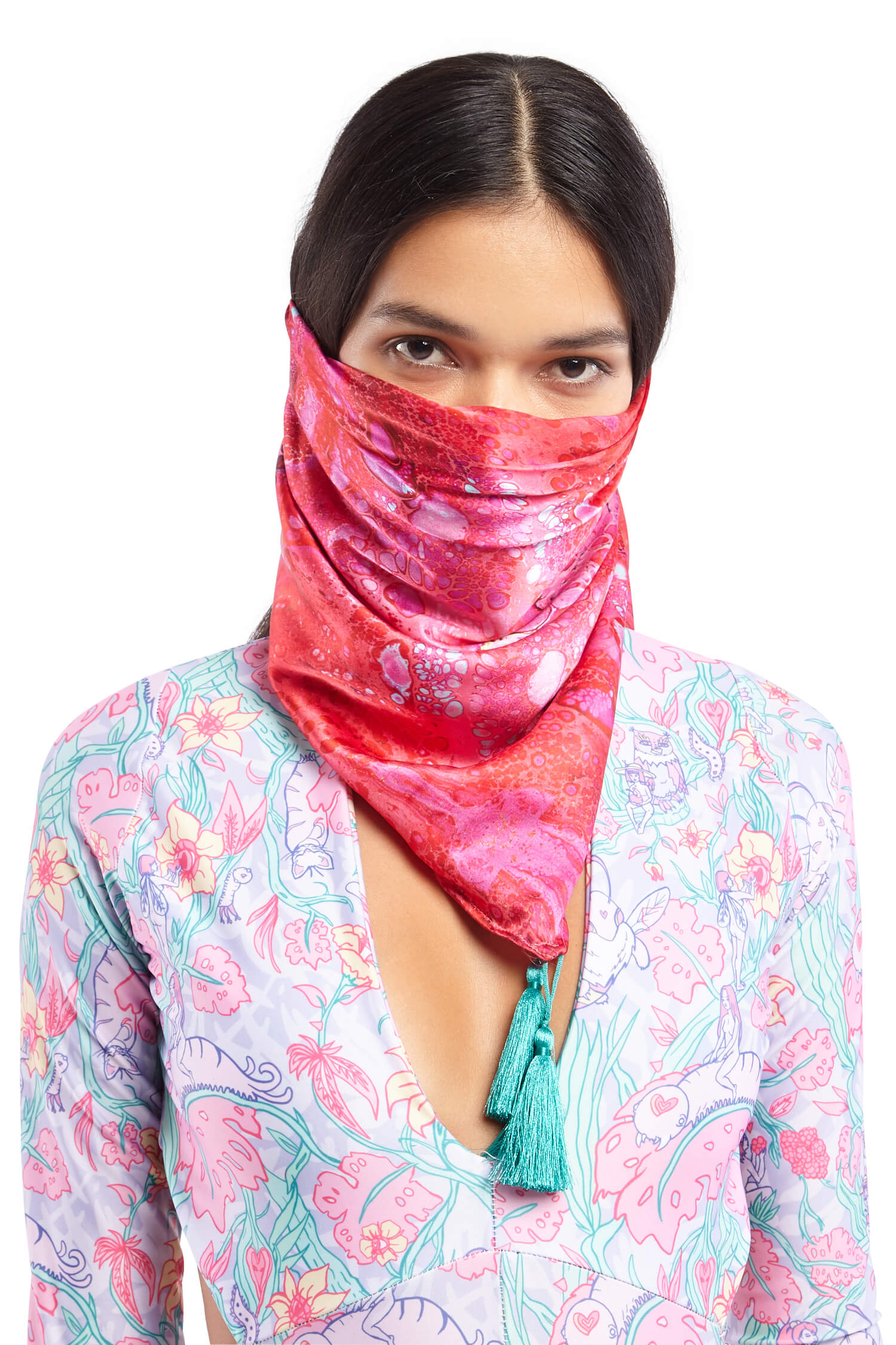 Pink Wrap Scarf with Turquoise Tassels | Festivalia