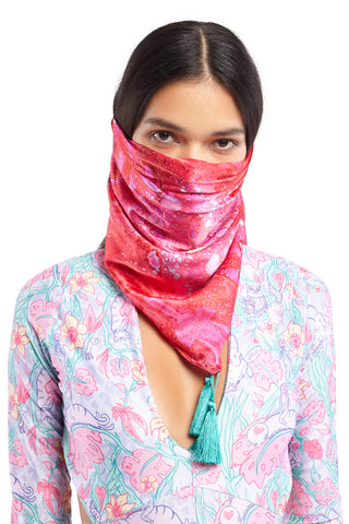 Pink Wrap Scarf with Turquoise Tassels