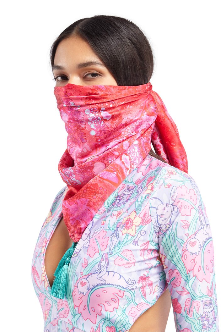 Pink Wrap Scarf with Turquoise Tassels | Festivalia