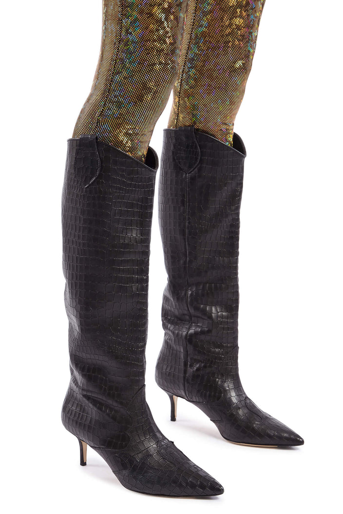 Black Crocodile Heeled Cowboy Boots | Festivalia