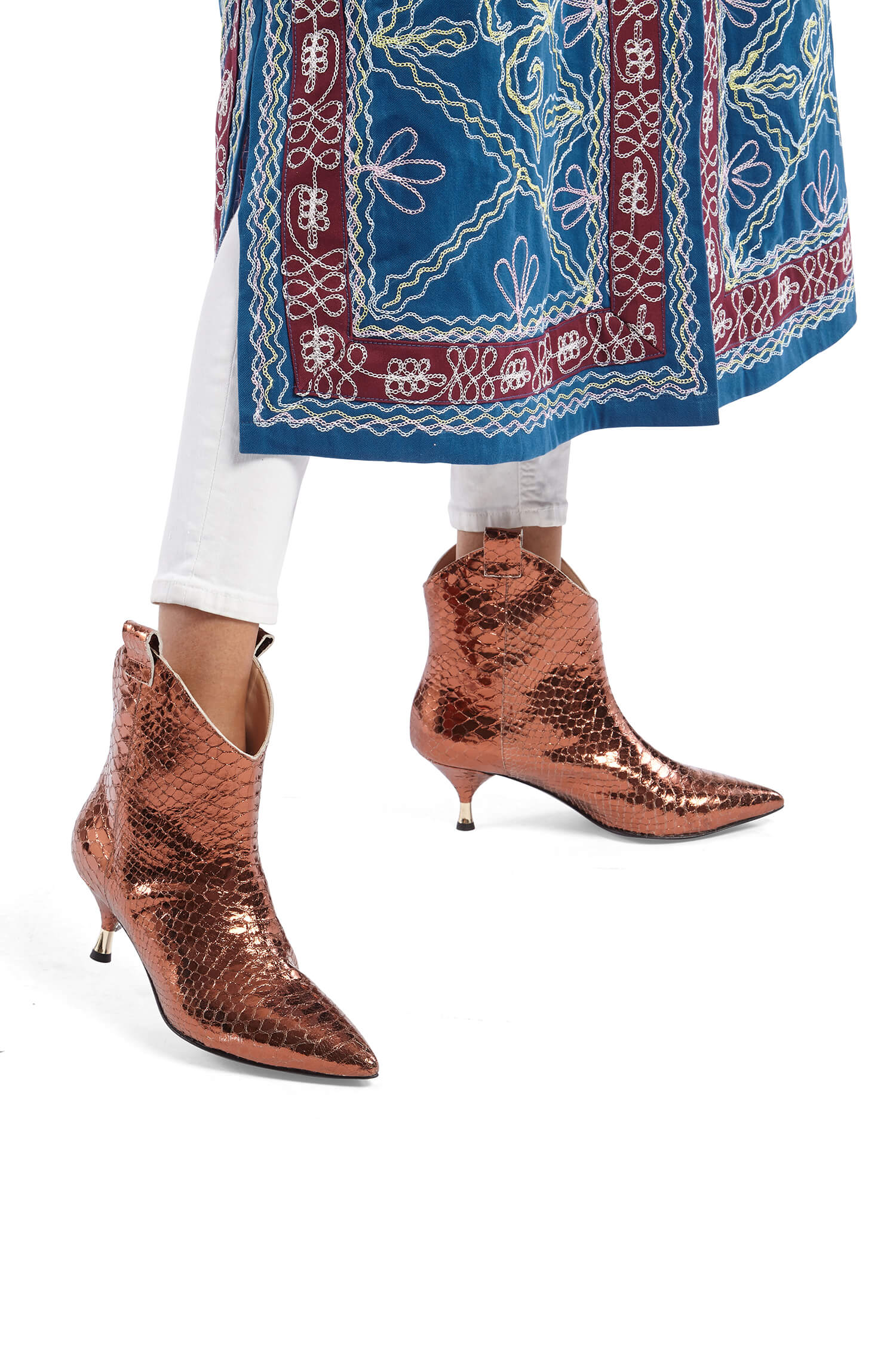 Rust Metallic Crocodile Boots | Festivalia