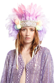 Pastel Pink Feather Crown with Pastel Pompoms | Thumbnail 1