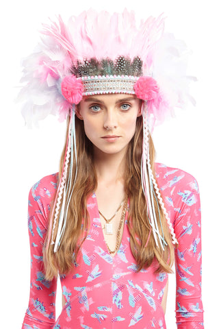 Pink Feather Crown with Hot Pink and Lilac Pompoms