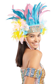 Pink and Blue Feather Headpiece with Pompoms | Thumbnail 1
