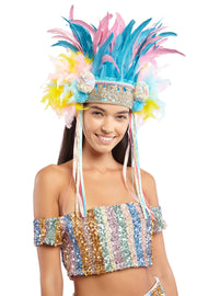 Pink and Blue Feather Headpiece with Pompoms | Thumbnail 2