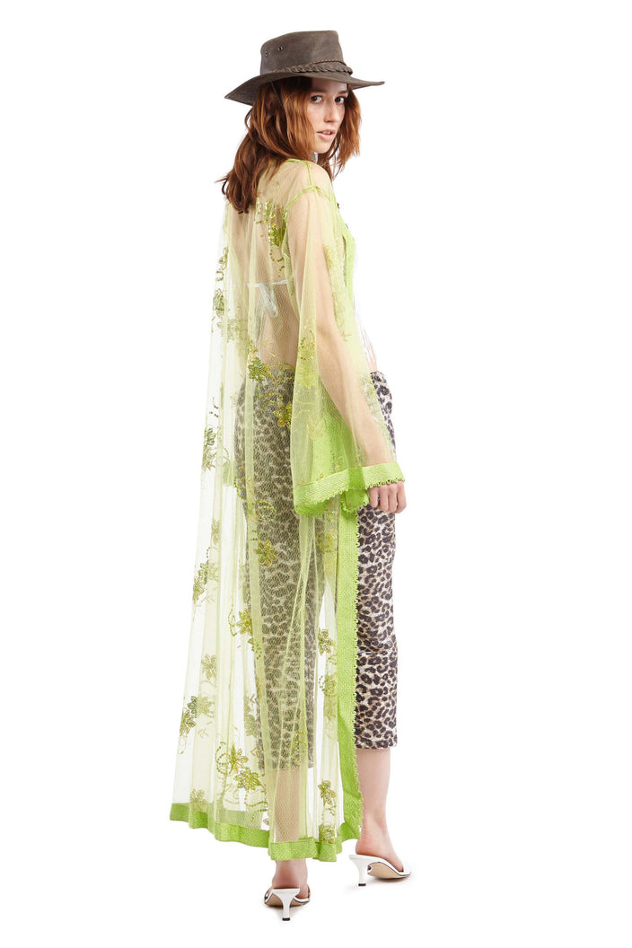 Transparent Lime Green Robe with Sequin Flower Detail | Festivalia