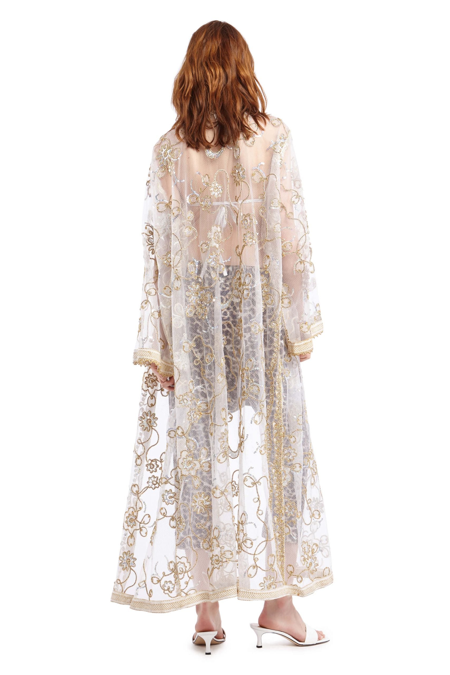 Transparent Robe with Gold and Silver Floral Embroidery by Portobello ...