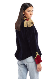 Silver Satin Jacket with Black Collar and Silver Taping | Thumbnail 7