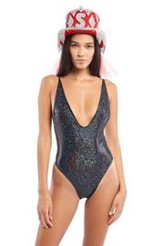 Black Holographic Strappy Bodysuit | Thumbnail 1