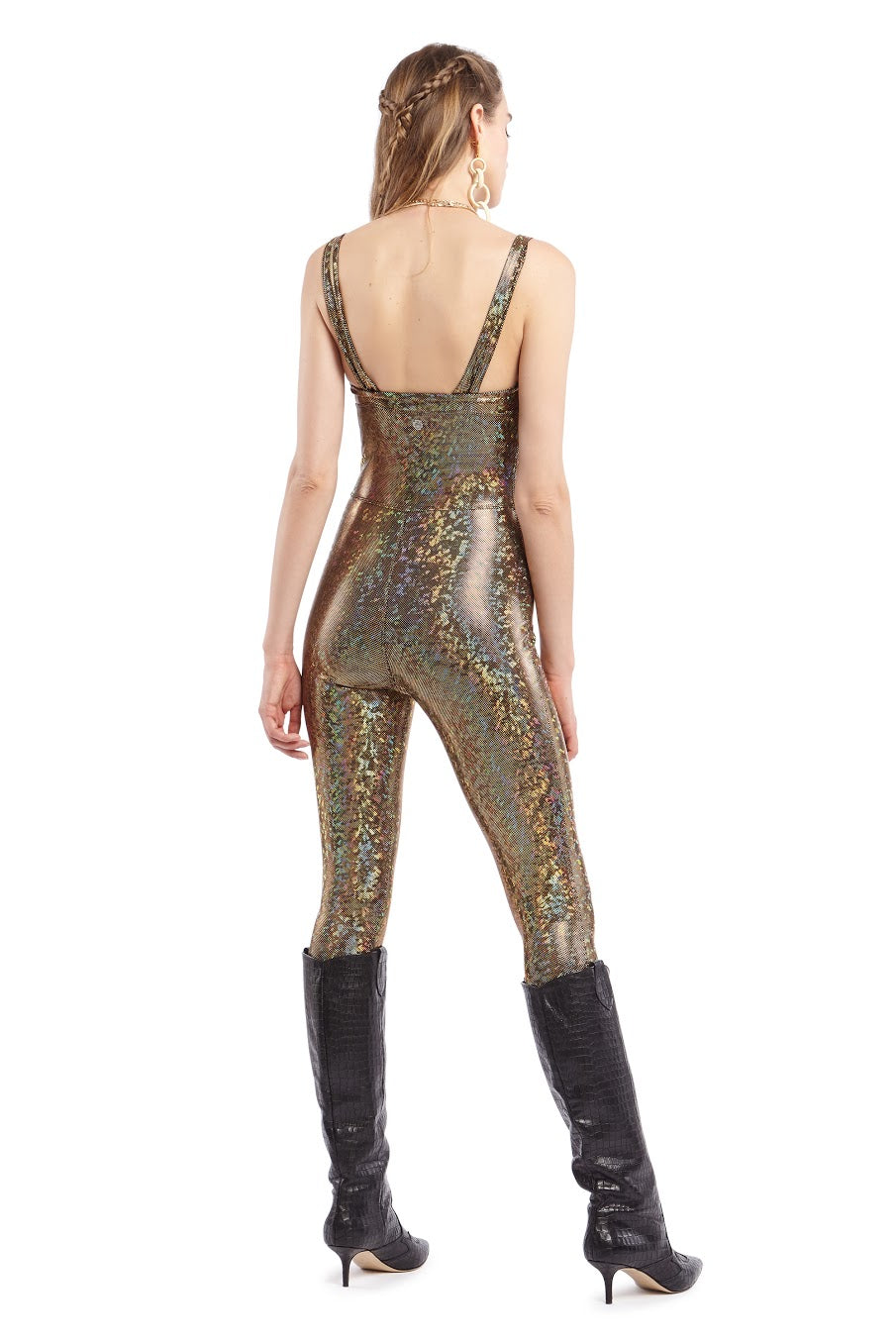 Gold Holographic Strappy Catsuit | Festivalia