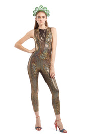 Gold Holographic Catsuit with Black Mesh | Thumbnail 1
