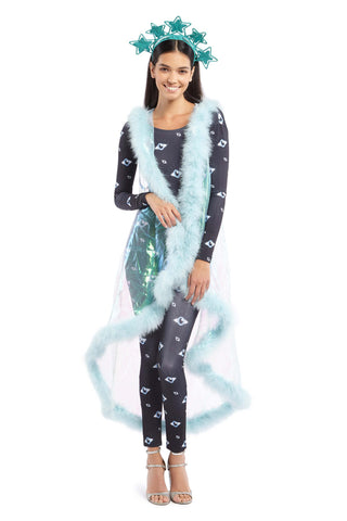 Light Blue Iridescent Cape with Light Blue Feather Lining