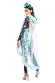 Light Blue Iridescent Cape with Light Blue Feather Lining | Thumbnail 2