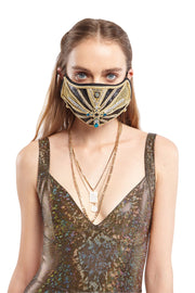 The Royal Raver Black and Gold Rhinestone Mask with Embellished Cross | Thumbnail 2