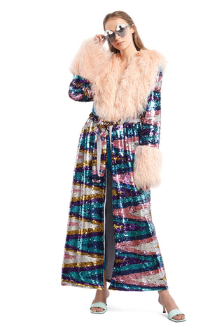 Simone Sequin and Shaggy Faux Fur Coat
